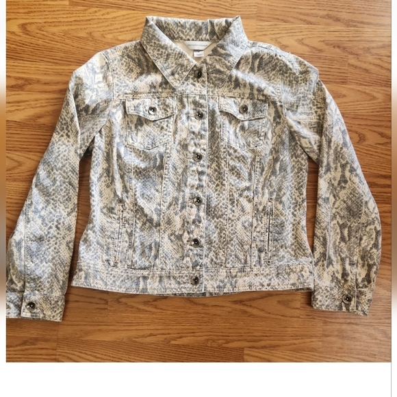 Christopher Banks Denim Jacket Snakeskin Print Size M - Picture 1 of 6